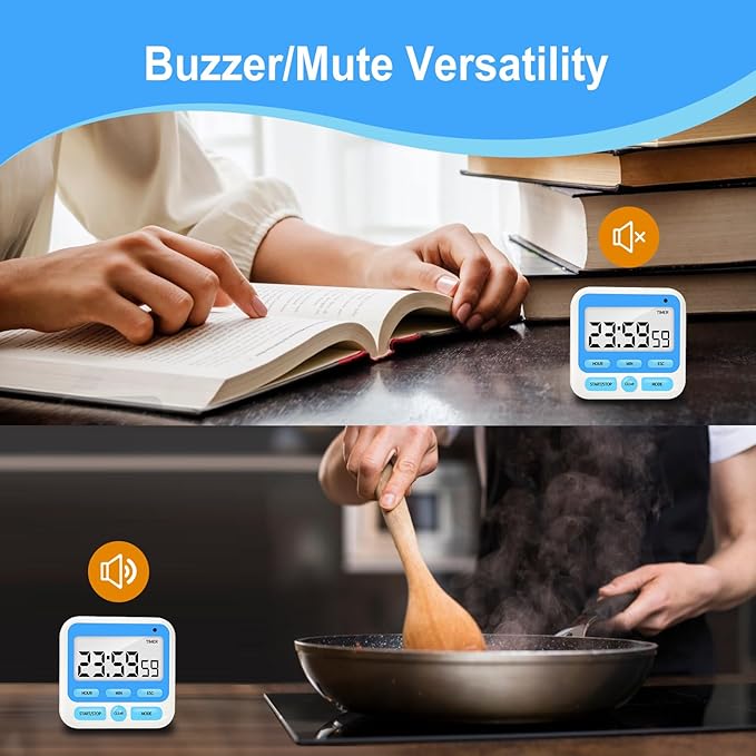 Multifunctional Kitchen Timer with Silent/Alert Mode, 24-Hour Clock, Memory Recall, Fast-Forward, and Magnetic Back for Cooking, Baking, Teaching(Blue