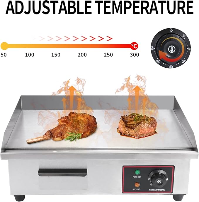 Heuyrao 22" Commercial Electric Griddle, 3000W 110V Electric Flat Top Grill, Countertop Griddle with Shovels and Brushes for Restaurant Kitchens