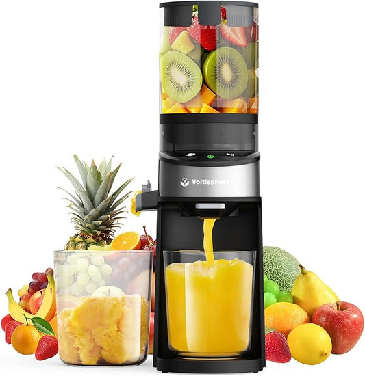 Voltisphere Cold Press Juicer,400W Juicer Machines,4.9"Wide Feed Chute Slow Masticating Juicer for Whole Vegetables & Fruits,Advanced Touch Sensing Switch, (Silver Gray)