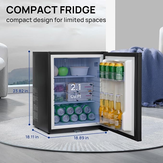 Smad Locking Mini Fridge 2.1 Cu Ft, Mini Fridge with Lock, 12V RV Refrigerator 2 Ways 12V DC/110V AC Semi Truck Refrigerator for RV, Truck, Office, Reversible Door, Black
