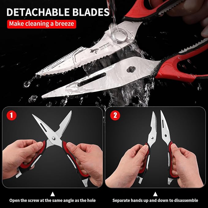 Kitchen Scissors All Purpose Kitchen Shears Come Apart,Stainless Steel Utility Scissors with Comfort Grip,Heavy Duty Poultry Shears for Chicken,Meat,Fish,Dishwash Safe (RED)