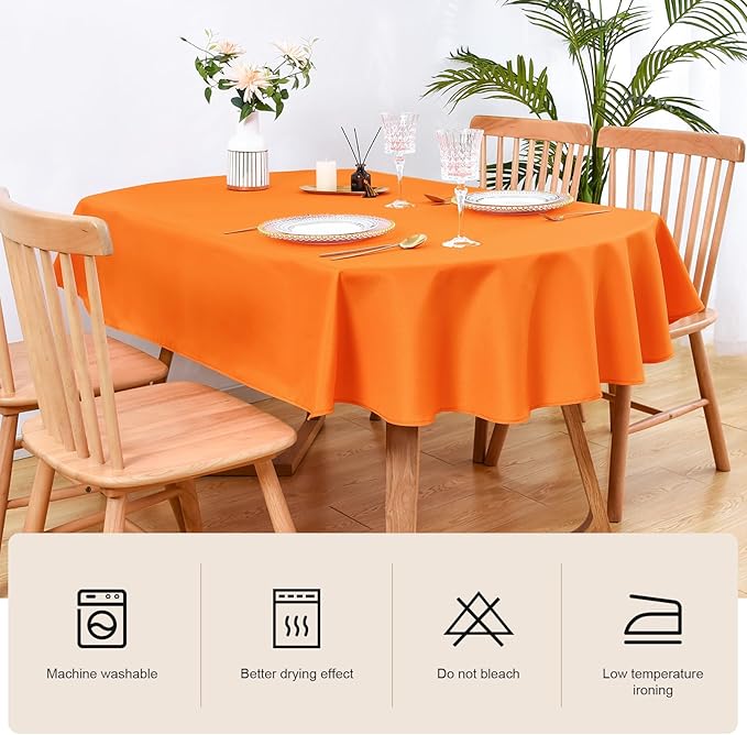 Wolkemer Small Oval Tablecloth 52 x 70 Inch Washable Fabric Table Cloth Solid Orange Table Cover for Dining Wedding Party Banquet Tabletop Decoration