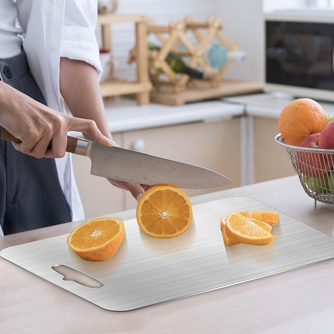 Titanium Cutting Board for Kitchen, 316 Stainless Steel Cutting Board Double-Sided Food-Grade Chopping Board Metal Durability Non Toxic Cutting Boards for Kitchen Cooking Outdoor, 9.8" * 14.2"