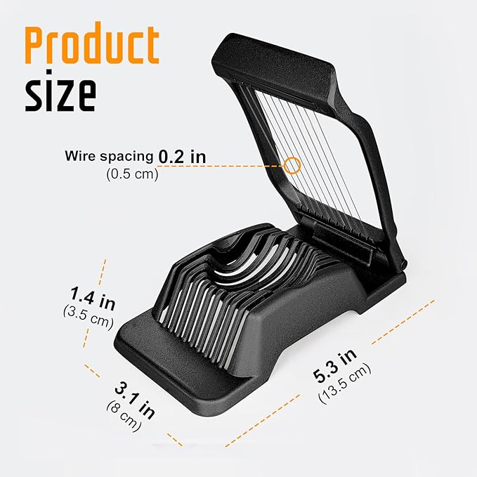 Egg Slicer, Egg Slicer for Hard Boiled Eggs, Stainless Steel Wire Egg Slicer, Heavy Duty Aluminium Egg Cutter Dishwasher Safe for Egg Strawberry Soft Fruit, Black