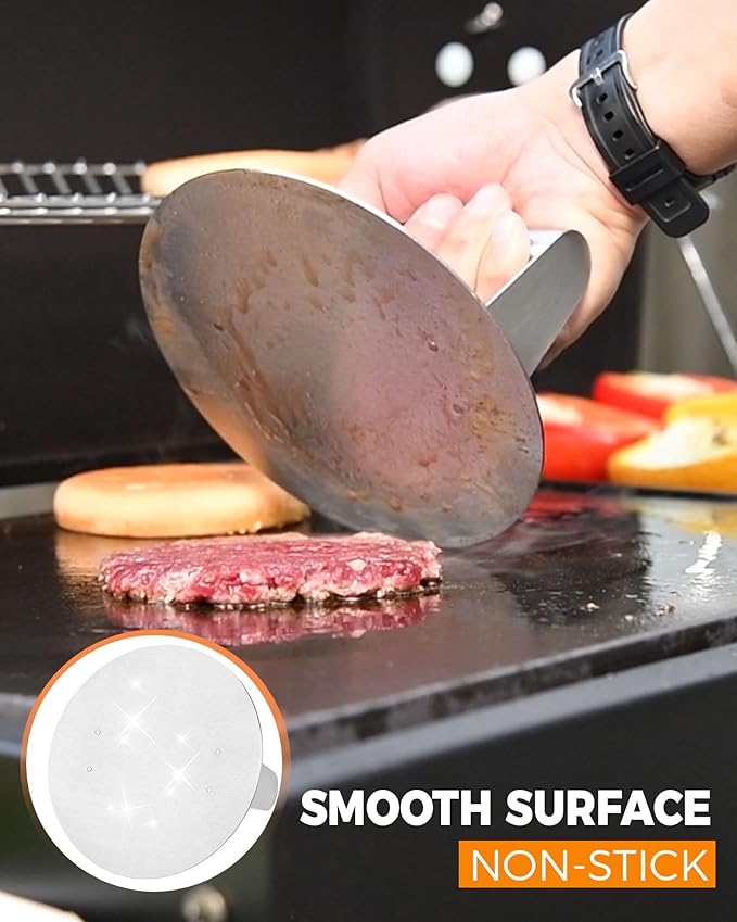 HULISEN Stainless Steel Burger Press, Burger Smasher for Griddle, 5.5 Inch Round Hamburger Grill Press for Flattening Hamburger Patty, Smashing Burger, Flat Top Grill Cooking Tool, Dishwasher Safe