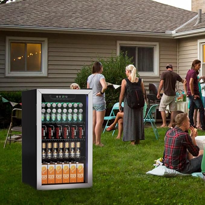 Compact Beverage Refrigerator Cooler, 105 Can/3.0 Cubic Feet Mini Fridge with Glass Front Door, Digital Display Small Refrigerator with Adjustable Shelves for Soda, Beer or Wine