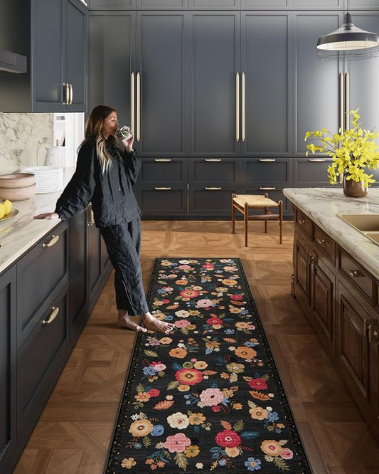 Machine Washable Rug Runners for Hallways: 2x10 Kitchen Rugs Stain Resistant Non Slip Floor Rug with Rubber Backing Soft Floral Carpet Runners for Kitchen Entryway Bedroom Laundry Farmhouse