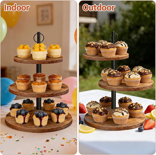Cupcake Stand, 3 Tier Cupcake Stand Rustic Dessert Table Display Set Wood Cupcake Tower Cake Stand Tiered Tray Stand for Wedding Birthday Baby Shower 1 Pack