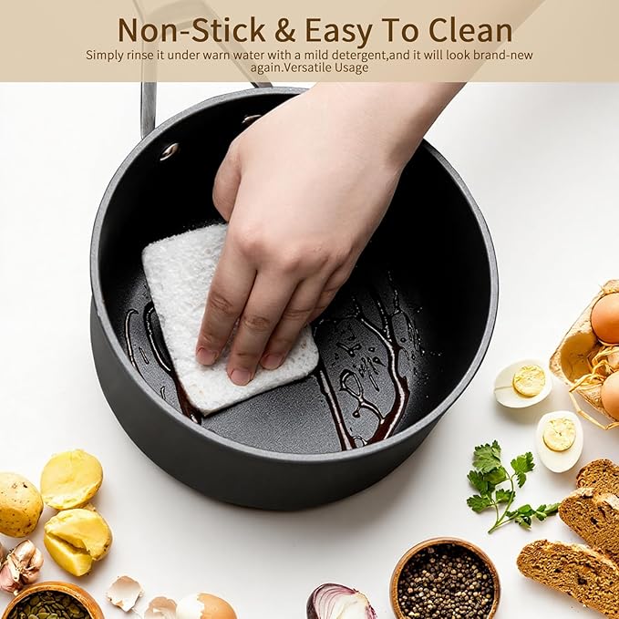 MSMK 2.5 Quart Saucepan with lid, Small Saucepan with Steamer Non stick, Induction, Scratch-resistant, Small Cooking Pot