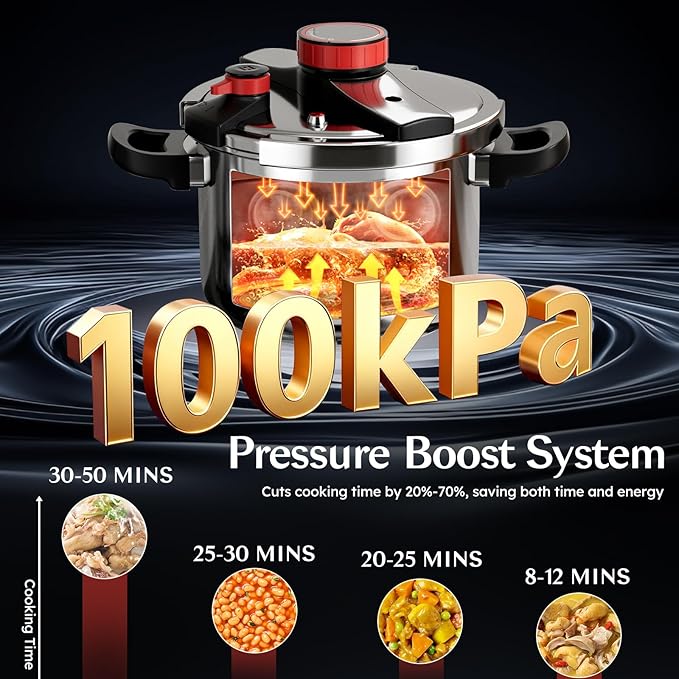 BreeRainz 3-In-1 Stainless Steel Pressure Cooker 8.45QT, 3-Stage PSI Settings, One-Hand Locking,Explosion-Proof Pot w/Extra Glass Lid, Timer, Steaming Rack(Induction Compatible Olla de Presion)