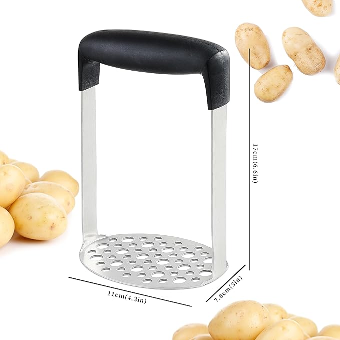 Potato Masher, LCCOWO Stainless Steel Potatoes Masher Kitchen Tool, Mashed Potatos Masher with PP Handle, Great for Potato, Guacamole, Fruits, Avocado, Bean and More, Dishwasher Safe