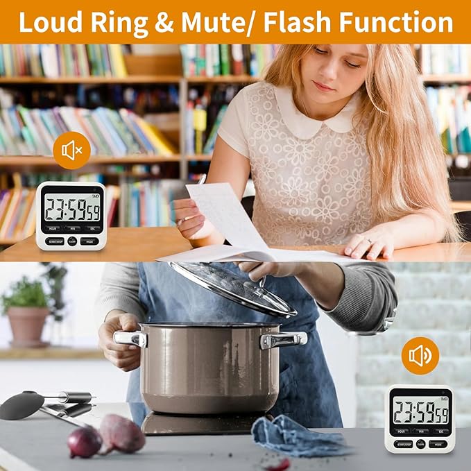 Digital Kitchen Timer 24 Hour Clock and Alarm Function with Silent or Alarm Manual Switching Count UP or Down and Memory Function for Cooking, Baking, Meeting