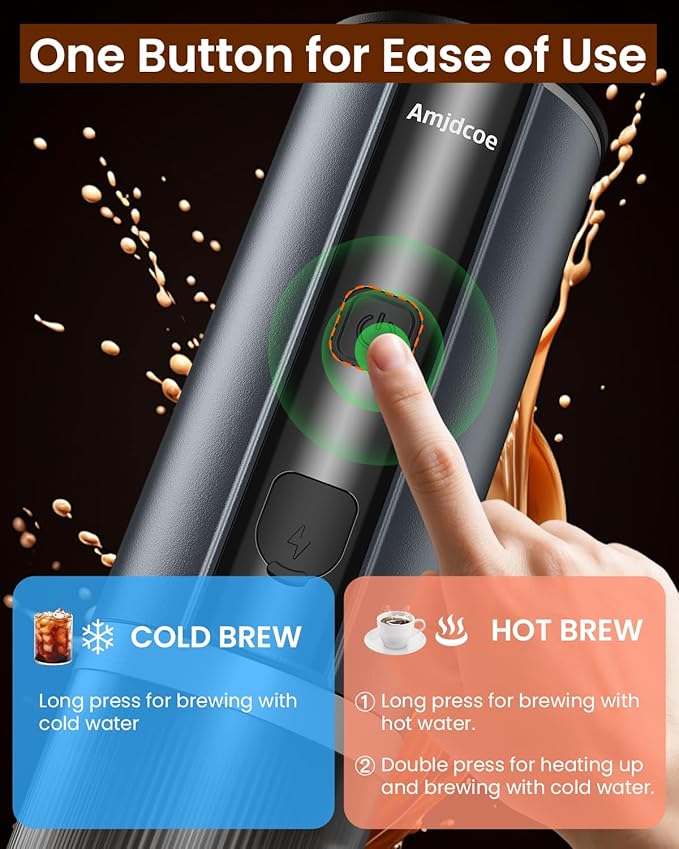 Amjdcoe Portable Espresso Maker, 20 Bar Electric Espresso Machine for Travel, Camping, Rechargeable USB-C Mini Coffee Maker for NS Capsule Pods and Ground Coffee, Gray