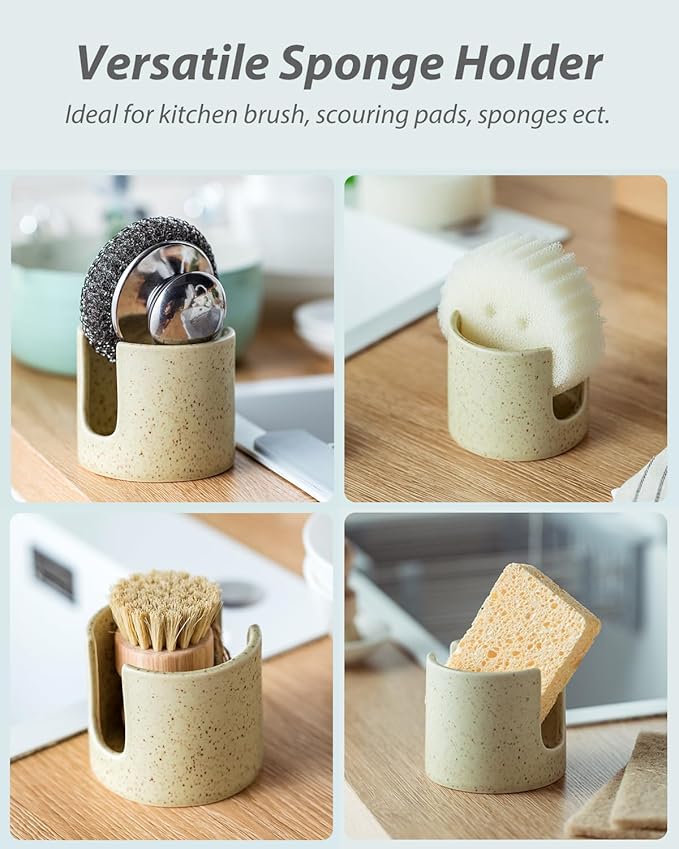 Sponge Holder for Kitchen Sink, Ceramic Dish Sponge Holder Compact Scrubby Daddy Kitchen Organizer Dish Rcak for Sponges, Scrubbers, Yellow