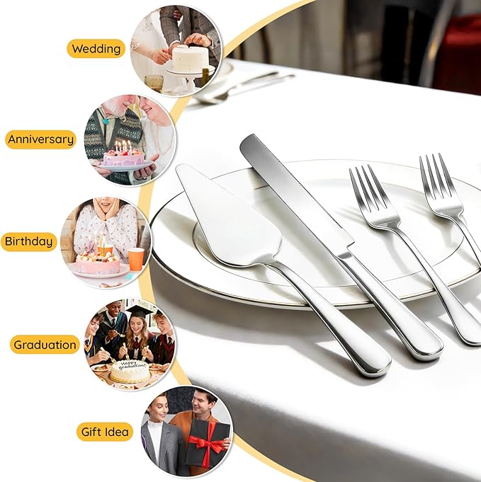 SUREAM Cake Cutting Set 13 Inch, 4 Packs Silver Stainless Steel Pie Knife, Cake Serving Set for Wedding, Birthday, Parties, Anniversary, Cake, Pie, Pizza