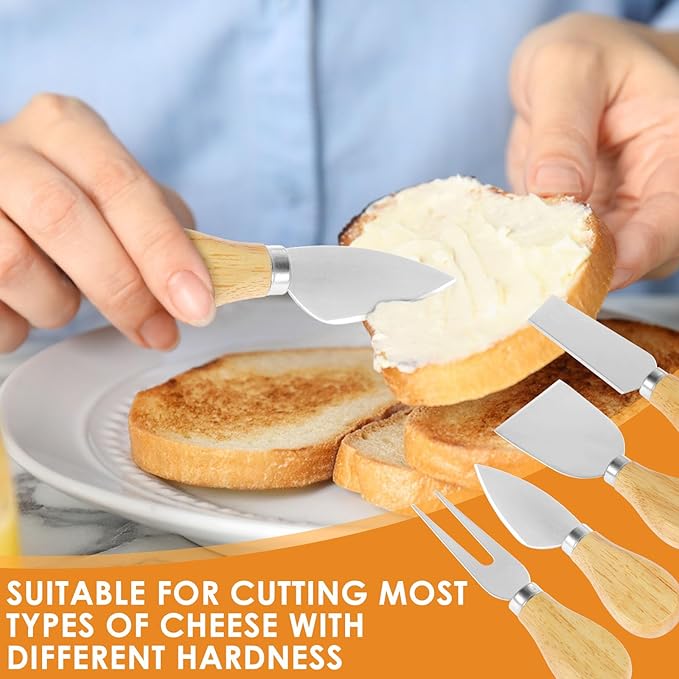 32Pcs Cheese Knives Set Stainless Steel Cheese Knife Spreaders BULK Butter Cutter Cheese Cutting Spatula Forks Wooden Handle Small Cheese Spreader Tool Cheese Knives for Charcuterie Board Christmas