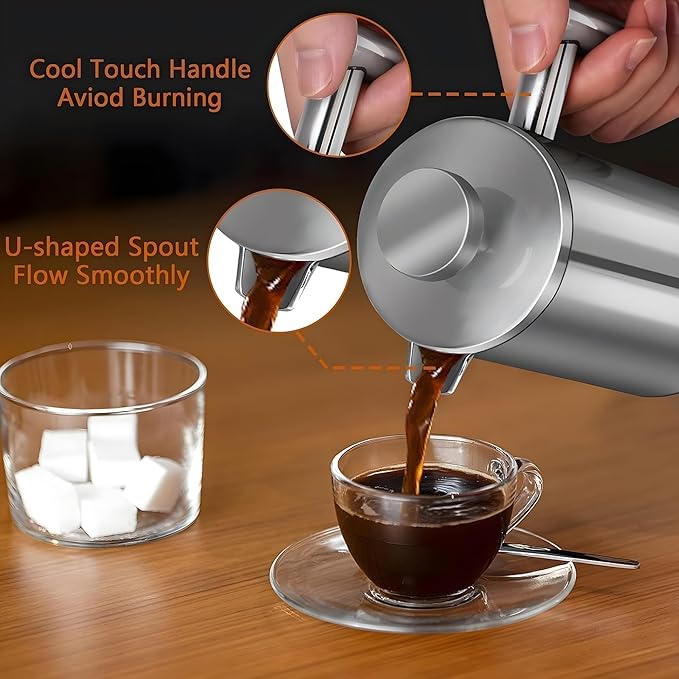 WORBIC Large French Press Coffee Maker 50oz (1.5L), 304 Stainless Steel Double Wall Insulated Tea Press for Camping, Backpacking, Party, Travel, Gift Set, Dishwasher Safe (Silver, 6-8 Cups)
