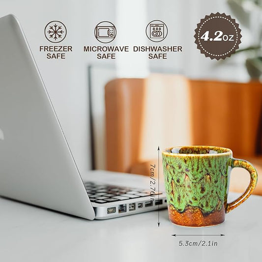 4.2 oz Espresso Cups Set of 2, Ceramic Coffee Mugs Demitasse Cups, Small Espresso Mugs for Shot of Coffee, Tea Cups with Handles, Gift for coffee Lovers