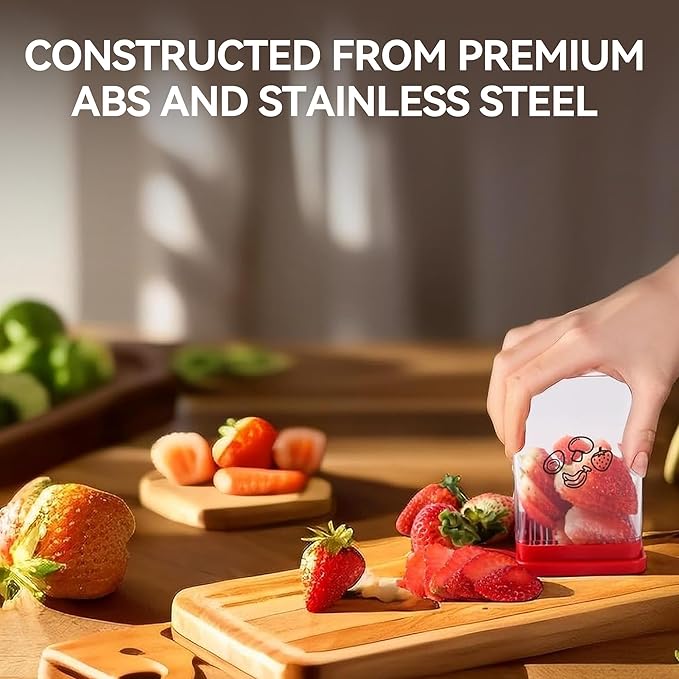 8-Blade Strawberry Slicer | Stainless Steel Fruit & Vegetable Cutter for Bananas, Cucumbers, Mushrooms & Eggs | Non-Slip Base, & Easy Clean Design | Multifunctional Kitchen Gadget