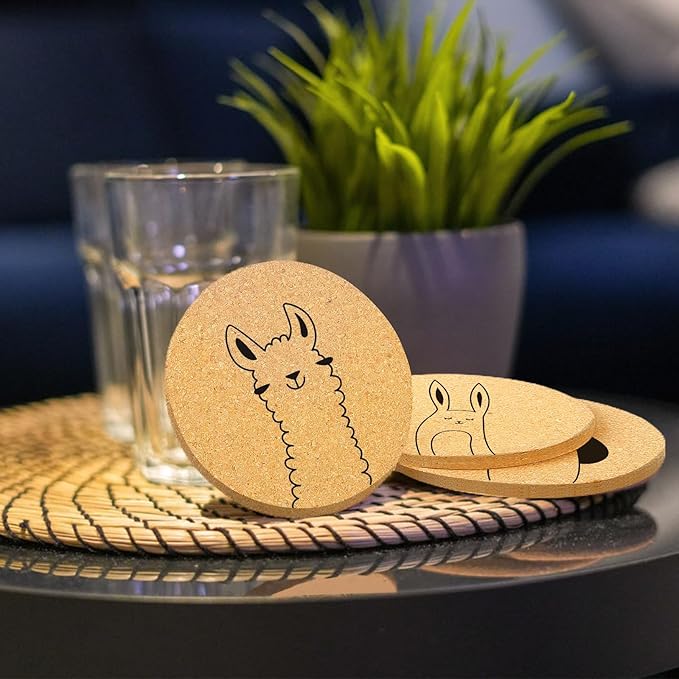Coasters for Drinks with Holder Set of 6, Cute Animals Coaster Bulk for House Warming Gifts for New Home Couples Absorbent Cork Wood Cup Desk Coffee Table Office Kitchen Decor, Round 4"