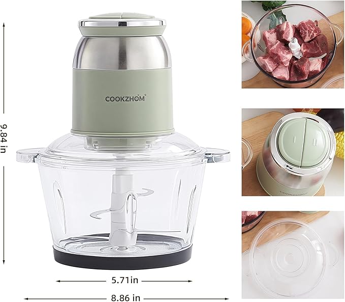 COOKZHOM Green Food Processor,500W Electric Meat Grinder with 8 Cup Glass Bowl and 4 Sharp Blades, Food Chopper & Vegetable Chopper for home use,Meat Processor, Vegetables, Fruits and Nuts