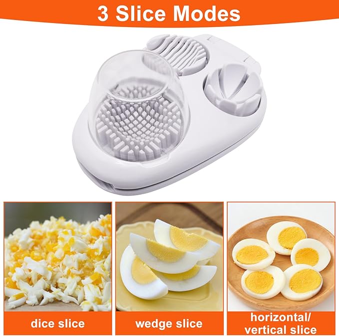 3 in 1 Egg Slicer for Hard Boiled Eggs, Stainless Steel Egg Cutter, Heavy Duty Eggs Chopper Tool for Strawberry Mushroom Cherry Tomato, Multi-Function Home Kitchen Accessories (1PCS, White)