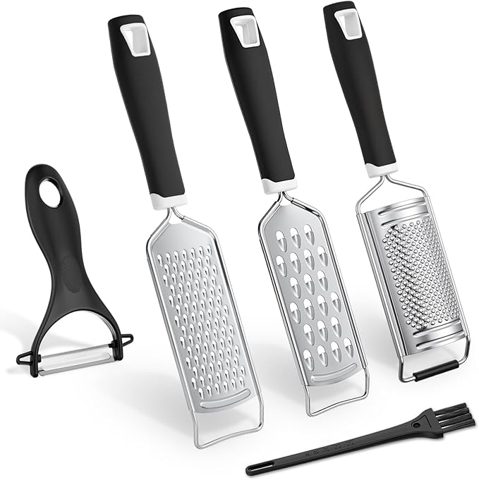 5 Pcs Zester Grater Set Cheese Grater with Stainless Steel Blade for Kitchen Tool for Parmesan Cheese, Ginger, Garlic, Nutmeg, Chocolate, Vegetables, Fruits Dishwasher Safe