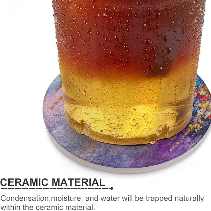 Round-6PCS Floral Drink Coasters, Round Modern Ceramic Absorbent Coasters, Watercolor Weeds Blossoms Ivy Florets Shrubs Design Decor Desk Coffee Table Coaster for Beverage Cup Tea Coasters