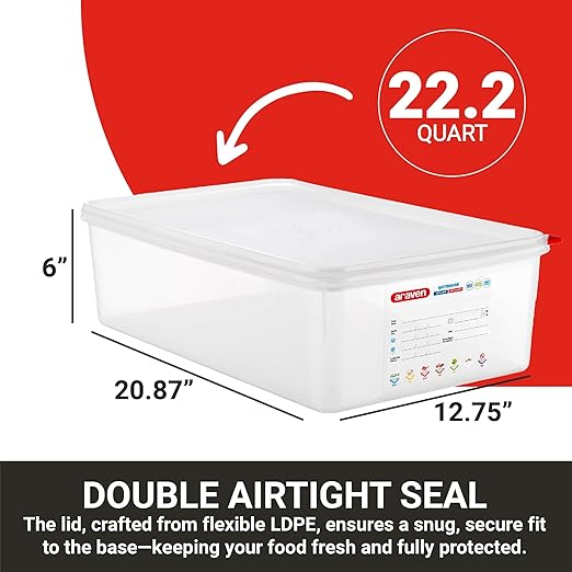 Araven Airtight Container, Food Pan with Lid for Storage in Kitchen and Restaurant, 22.2 Qt, Clear