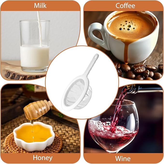 2 Pack Ultra Fine Nylon Mesh Strainer with Handle 120/200 Small Kitchen Colander Plastic Mesh Sieve for Filtering Yogurt Juice Milk Honey Coffee Matcha