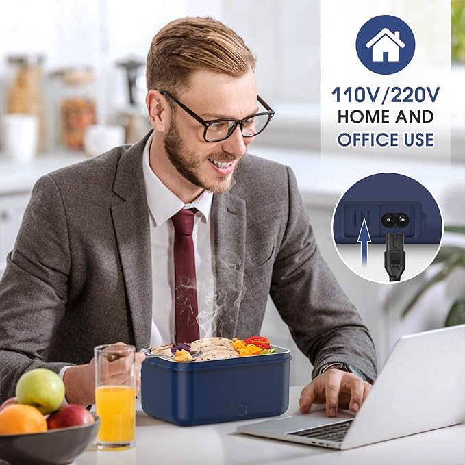 Electric Lunch Box Food Heater, 1.8L Portable Food Warmer 100W Leakproof Heated Lunch Box for Adults Car/Truck/Office with Fork Spoon Carry Bag, 12V/24V/110V