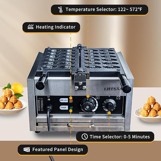 Mini Fish-Shaped Waffle Maker/Taiyaki Fish Waffle Maker - Non-Stick Teflon Coating, 50-300/122-572 Adjustable