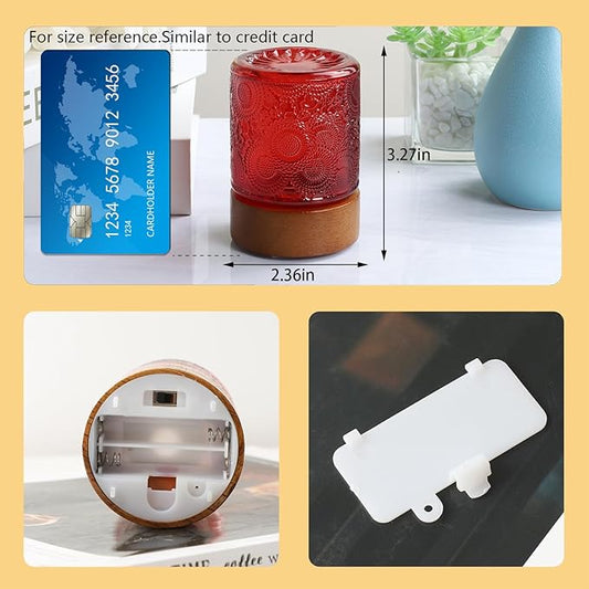Mini Soft Warm Light Lamp Battery Operated Portable Night Light with Timer, Small Glass Vintage Dim Sleep Nightlights, Battery Powered Wireless Night Lights for Adults (1), M2-1-7
