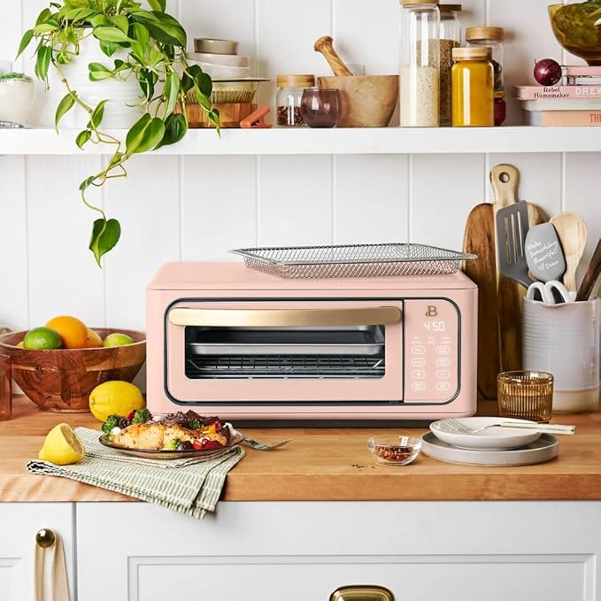 Beautiful by Drew Infrared Air Fry Toaster Oven 1800W with 9-Slice Capacity and Multi-Function Cooking (Rose)