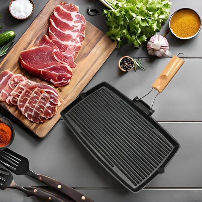 Rectangular Thick Cast Iron Skillet Bbq Grill Pan Stripe Steak Pot Uncoated Non-stick Frying Pan Barbecue Picnic Pot
