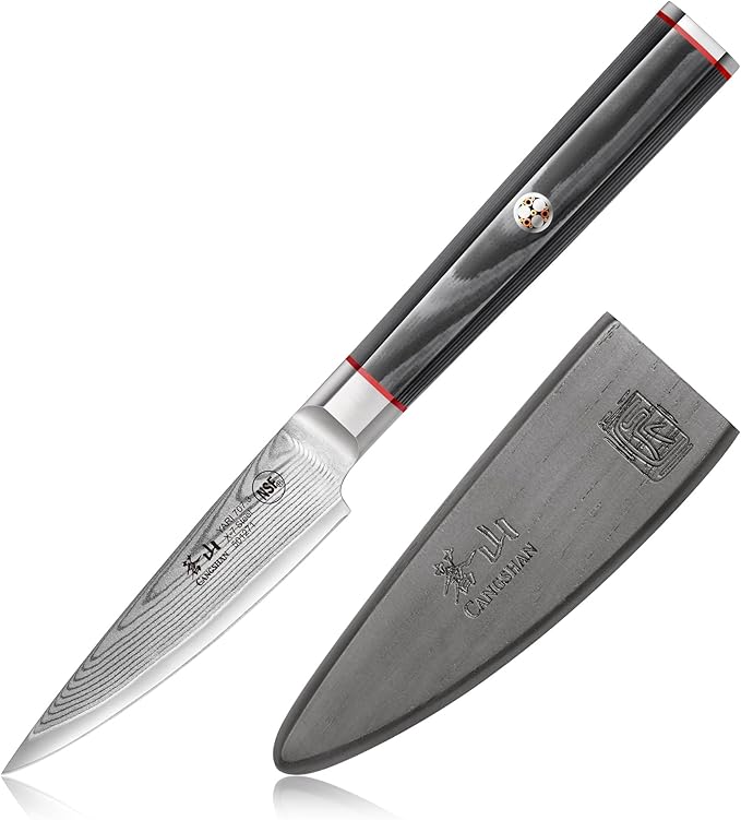 Cangshan YARI Series 3.5-inch Paring Knife with Sheath, X-7 Damascus Steel, 501271