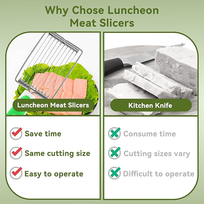 Luncheon Meat Slicers,10 Slices, Egg Cutter Slicers for Boiled Egg Fruit Soft Cheese Slicer Cutter(Green)