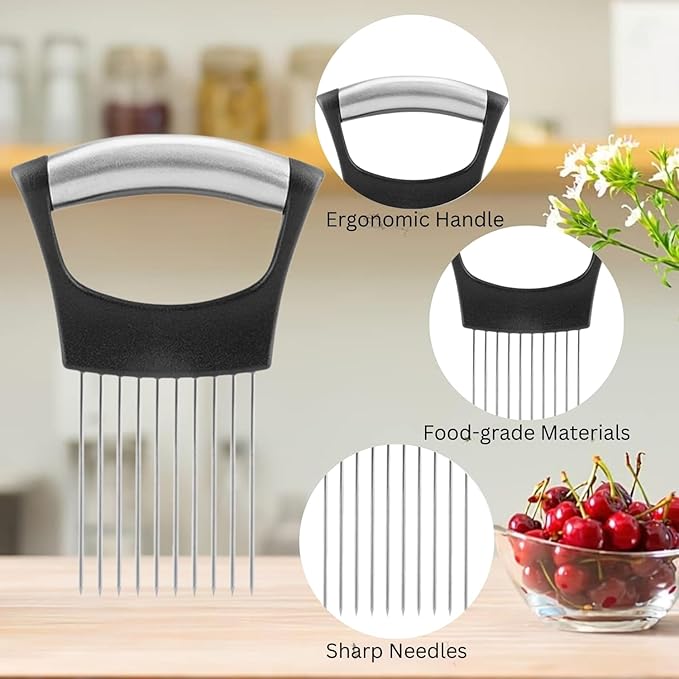 Potato Peelers for Kitchen – Stainless Steel Potato Slicing Guide with Safety Handle + Dual Blade Peeler for Easy Food Prep – Perfect for Onions, Tomatoes, Potatoes, and More