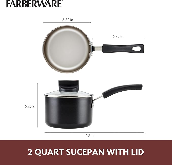 Farberware Smart Control Nonstick Sauce Pan/Saucepan with Lid, 2 Quart, Black