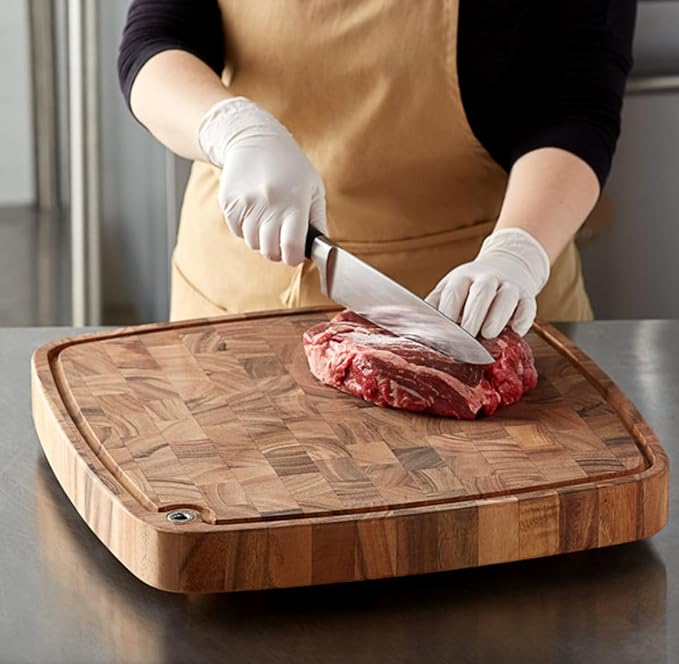 Ironwood Gourmet Acacia Wood Cutting Board With Juice Channel, Carolina Thick Square Chopping Board, 18"