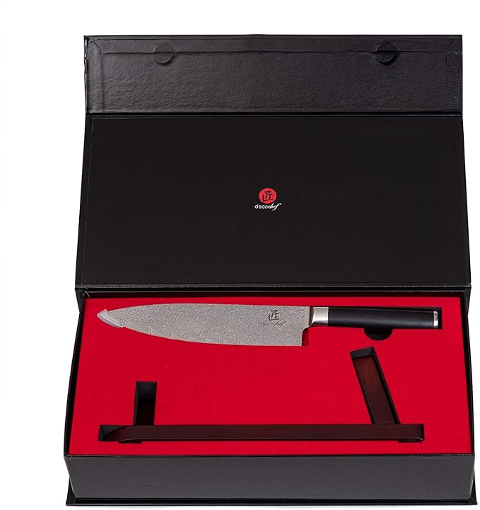 Deco Chef Professional Chef Knife 8-inch Damascus High Carbon Steel - 67 Layers AUS-10 Razor Sharp Japanese Quality with Full Tang Ergonomic Handle, Sharpening Guide Included
