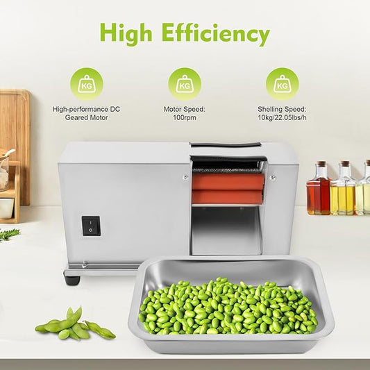 Electric Pea Sheller 15W 240V Semi-automatic Bean Shelling Machine 22 Lbs/H Pea & Bean Sheller Machine with Catch Tray Stainless Steel Commercial Beans Stripper Sheller for Restaurant, Home