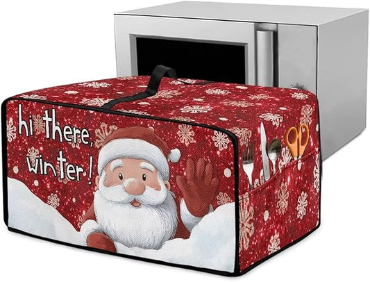 Doojoayie 8 Slice Toaster Cover Christmas Santa Kitchen Appliance Covers Universal Fit Toaster Oven Cover with Top Handle Belt, Easy to Storange Red Christmas Home Decorations