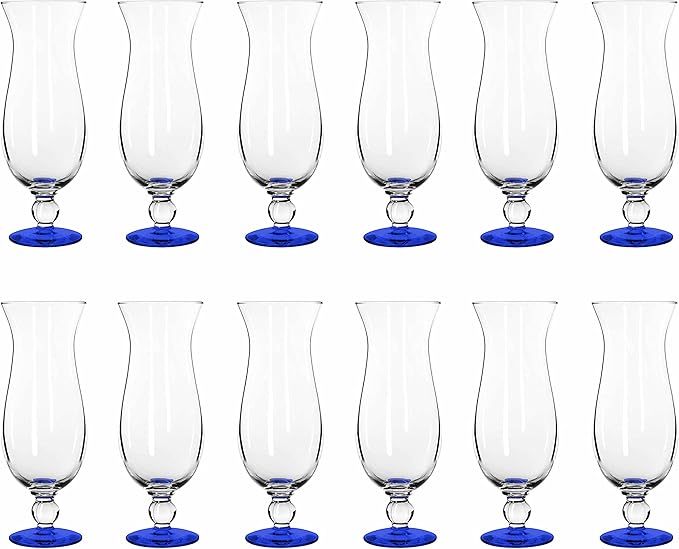 DISCOUNT PROMOS Libbey Hurricane Glasses 16 oz. Set of 12, Bulk Pack - Branded Drinkware for Cocktail, Pina Colada or Mudslide - Blue