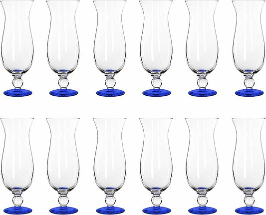 DISCOUNT PROMOS Libbey Hurricane Glasses 16 oz. Set of 12, Bulk Pack - Branded Drinkware for Cocktail, Pina Colada or Mudslide - Blue