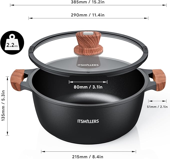 ITSMILLERS Nonstick Stock Pot,6.5 Qt Elegant Aluminum Ceramic Casserole with Pour Spout Lid, Induction Bottom