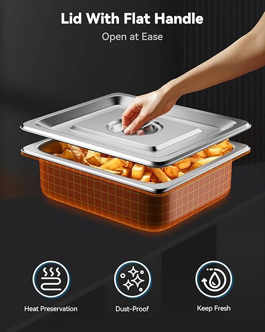 ZeroPone 4 Pack Hotel Pans with Lids, 1/2 Size 4" Deep Steam Table Pans, Stainless Steel Food Pans 22 Gauge Anti Jam 12.8" L x 10.4" W Commercial Food Storage Containers