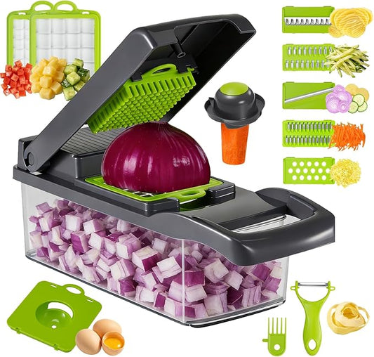 15-in-1 Vegetable Chopper, Kitchen Gadgets with 8 Blades, Food,Veggie, Onion Chopper, Cucumber Slicer, Versatile Mandoline, Includes Egg Separator & Vegetable Peeler, Gray