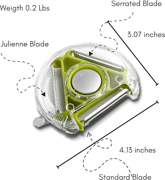 Apple Peeler “3 in 1” Multi-Functional Blades with a Button to Easy Switch | Non Slip Handle | Stainless Steel Kitchen Peeler for Fruits & Vegetables