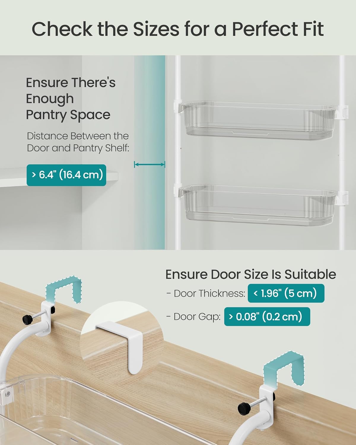 SONGMICS Over the Door Pantry Organizer, 6-Tier Kitchen Pantry Door Organizer with Adjustable Tall Baskets, Hanging Spice Rack, for Bedroom Bathroom Laundry Room, Transparent